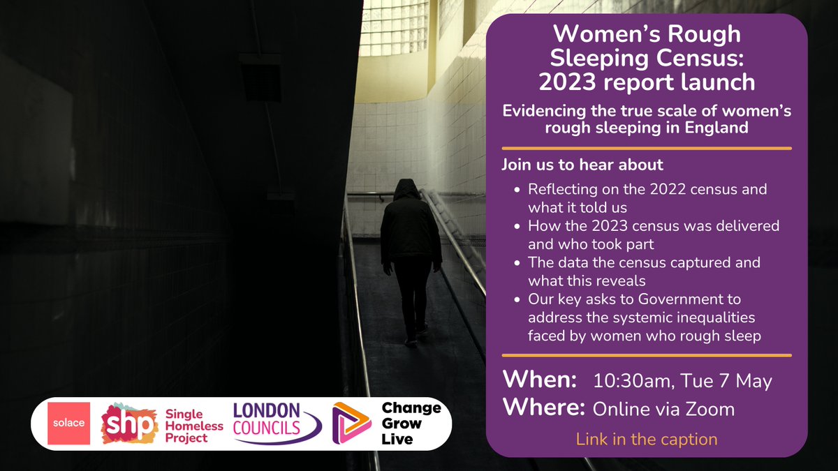 May 7th! 🗓️ Don't miss our webinar unveiling the crucial findings of the 2023 Women's Rough Sleeping #Census. We’ll be sharing results and findings of the census, and our recommendations to #Government. RSVP today: bit.ly/3Uqt591