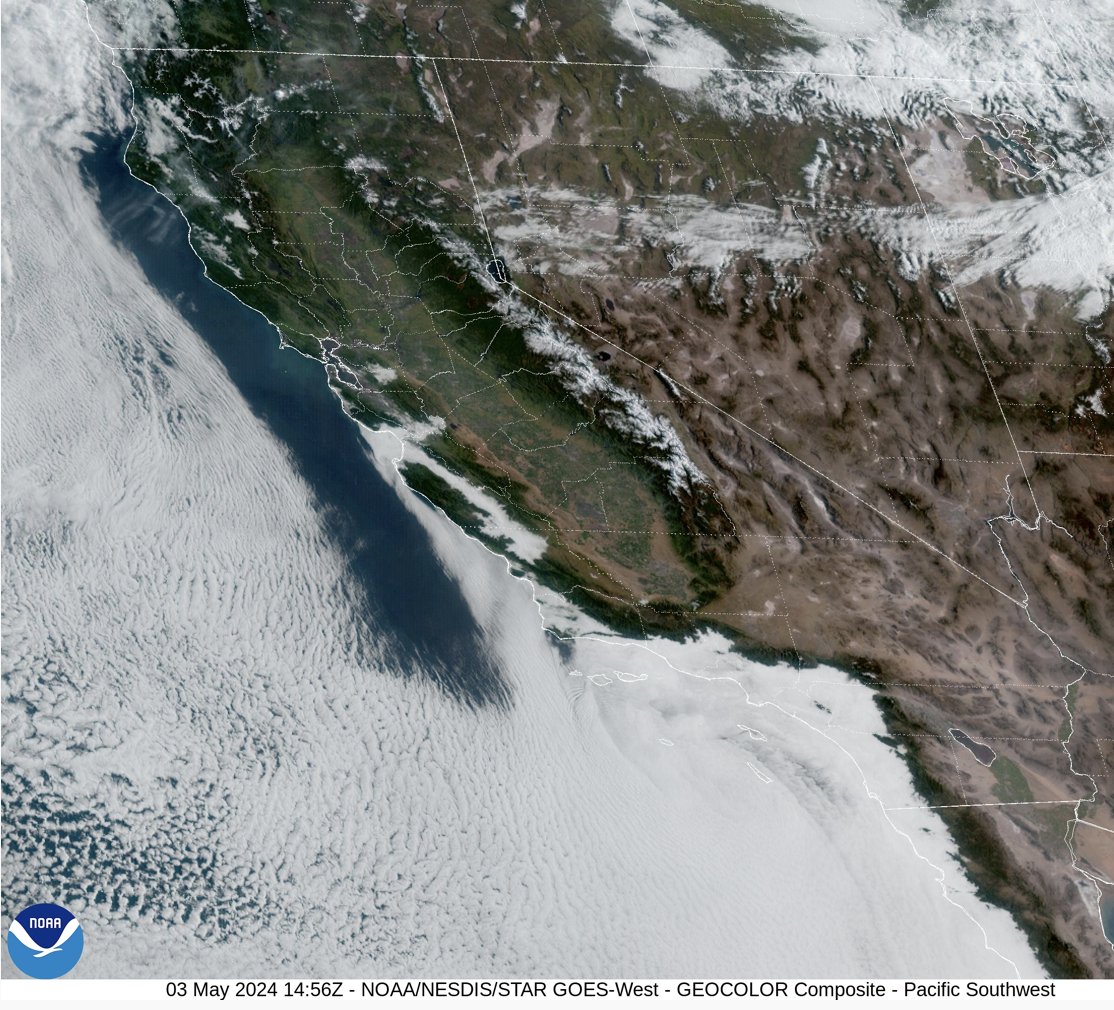 Today's version of May gray included a lil May drizzle here in inland North County. An eddy off the coast is kicking up a hefty cloud deck. The weather service expects valleys to reach the mid 70s, coast the high 60s. Cooler Saturday, cooler still Sunday. #sandiegoweather #CAwx