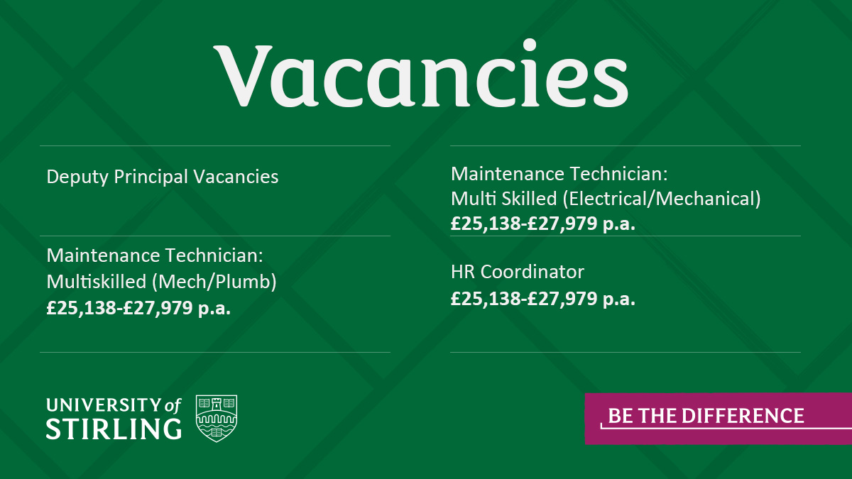 Want to work for #UofStirling? View our latest vacancies today: brnw.ch/21wJrrH  #BeTheDifference👇