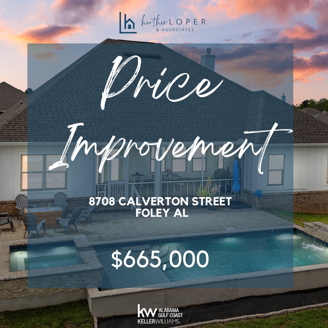 🚨 Exciting price improvement alert! 🚨 This beautiful home at 8708 Calverton Street in Foley is now  $665,000. Don't miss your chance to own this gem. 

Check out the details on the link in our bio! 🆙 #HeatherLoperAndAssociates #gulfshores #gulfshoresrealtor #orangeBeachrealtor