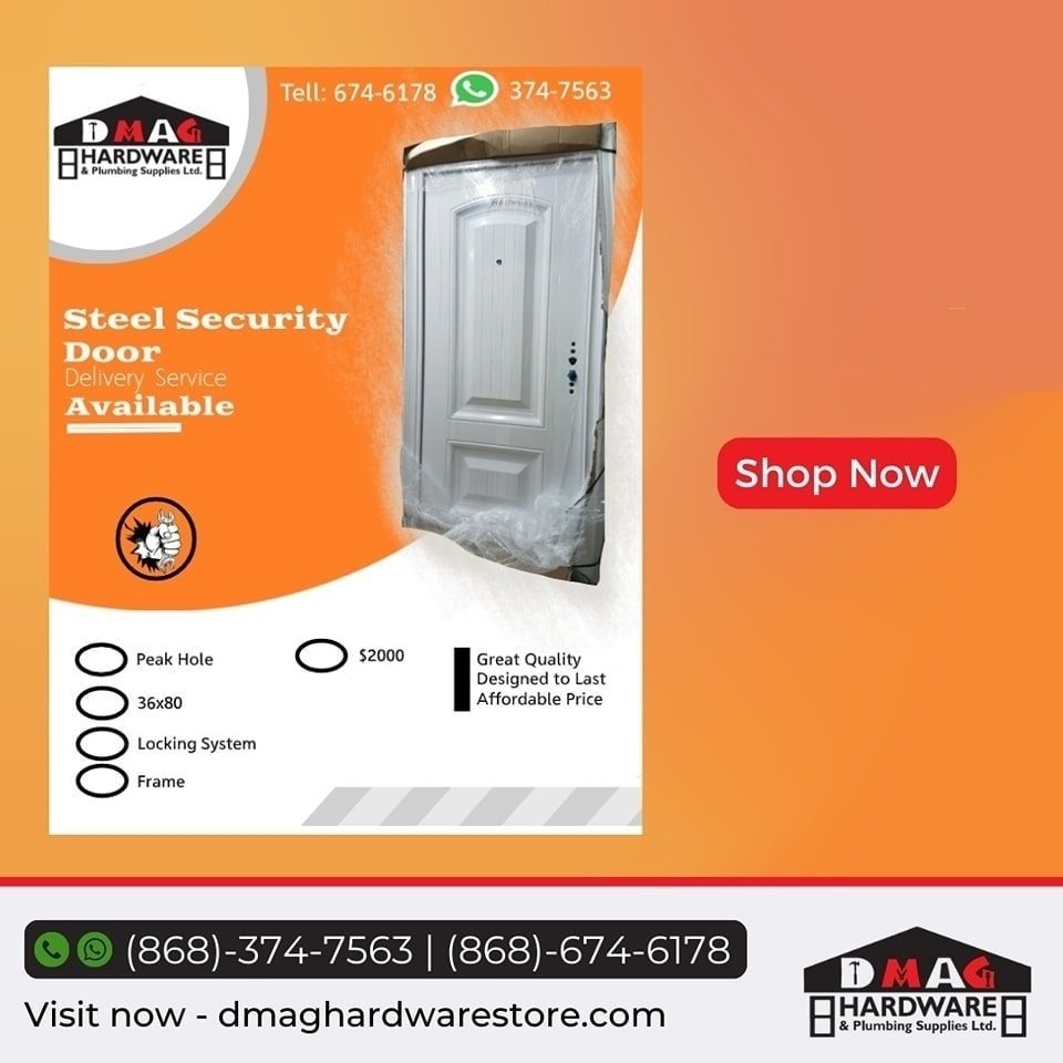 🚪🔒 Discover ultimate security with DMAG Hardware & Plumbing Supplies' Steel Security Door.
.
#Dmag #SecurityFirst #SteelDoor 
.
Contact us at 868-374-7563 via WhatsApp or by calling.