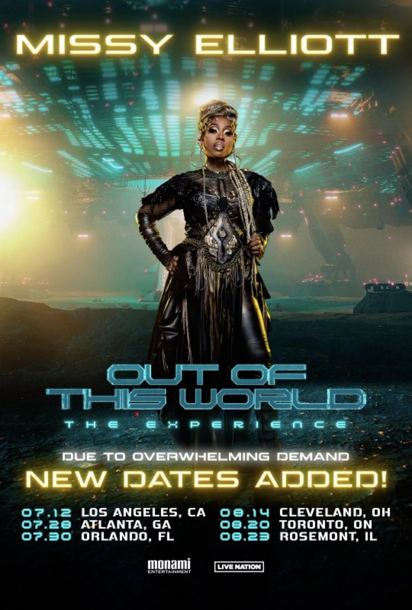 Orlando where you at? New dates added! You don't want to miss the #OutOfThisWorldTour 👽🛸

@MissyElliott x @Ciara x @BustaRhymes x @Timbaland

🎟️ missy-elliott.com/tour