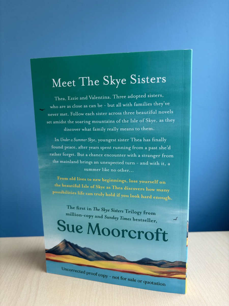 Thank you very much Becky @Bookish_Becky @AvonBooksUK for my wonderful copy of Under a Summer Skye by @SueMoorcroft! I am so looking forward to reading #UnderaSummerSkye, the first book in the new series The Skye Sisters Trilogy! Published next Thursday, 9th May 2024!