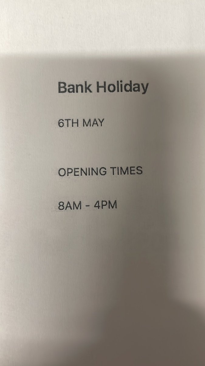 BANK HOLIDAY OPENING HOURS 😊