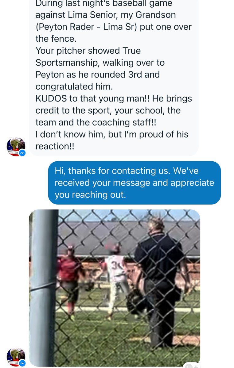 It’s always great getting these messages about Rogers Athletes and the example they are setting in the community and in the sports arena. It sucks when it happens to you, but awesome that Dawson Davenport gave the respect and acknowledgment for Peyton Radar’s home run. #TPSProud