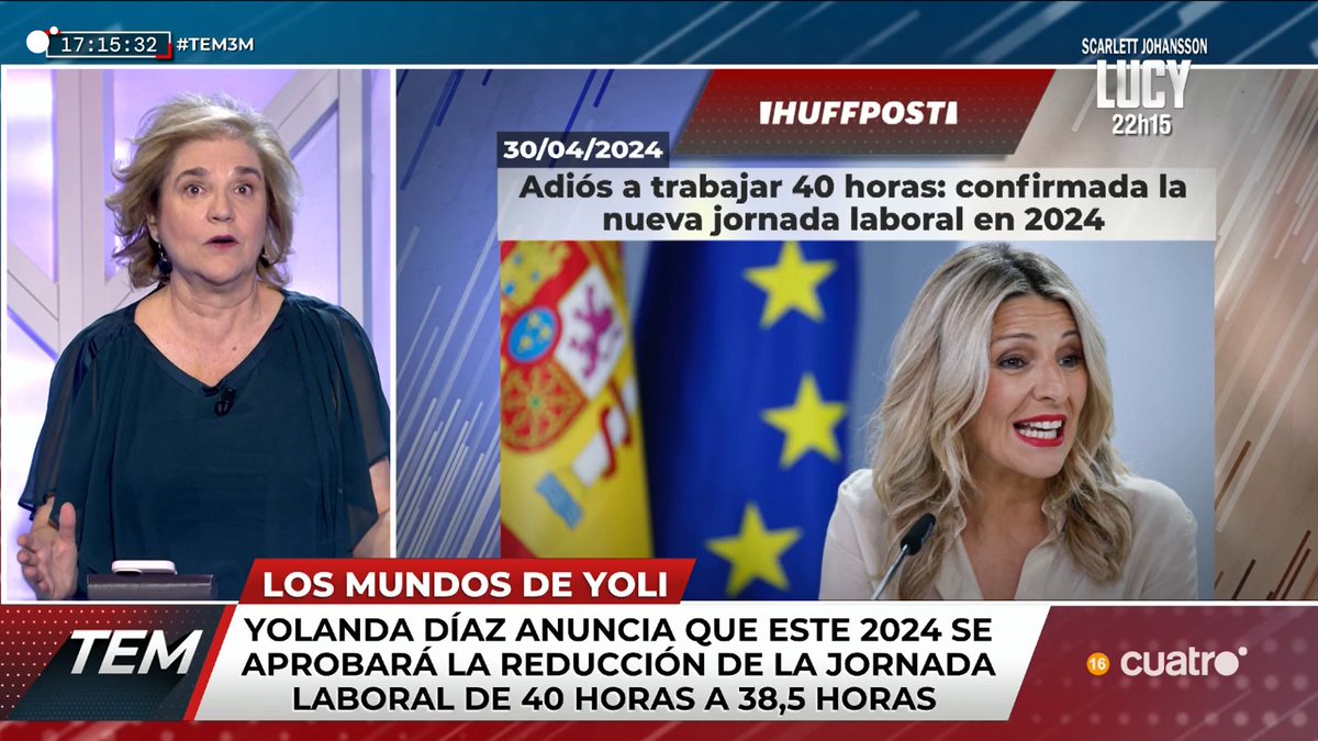 Yolanda Díaz anuncia que este 2024 se aprobará la reducción de la jornada laboral de 40 horas a 38'5 horas cuatro.com/en-directo/ #TEM3M