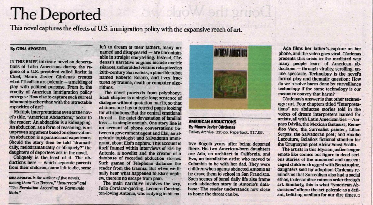 IneluctableQuak's tweet image. An incredible review of AMERICAN ABDUCTIONS in NY Times
By Gina Apostol
“Reminds us surrealism also had a social ethos, to destabilize ruinous order through art. Similarly this is what AMERICAN ABDUCTIONS offers: the art-polemic as a defiant befitting medium for our dire times”