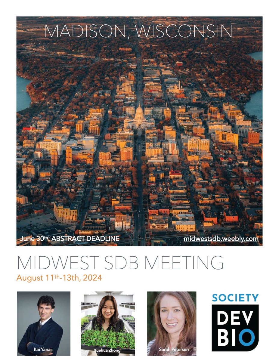 Registration is open for the Midwest SDB @SocDevBio meeting August 11th-13th in beautiful Madison, Wisconsin. Highlights include @ItaiYanai @zhonglab @PetersenNeuro Follow us @midwestSDB Thanks to @SridharanLab & Jaime Gingerich @UWEauClaire for organizing