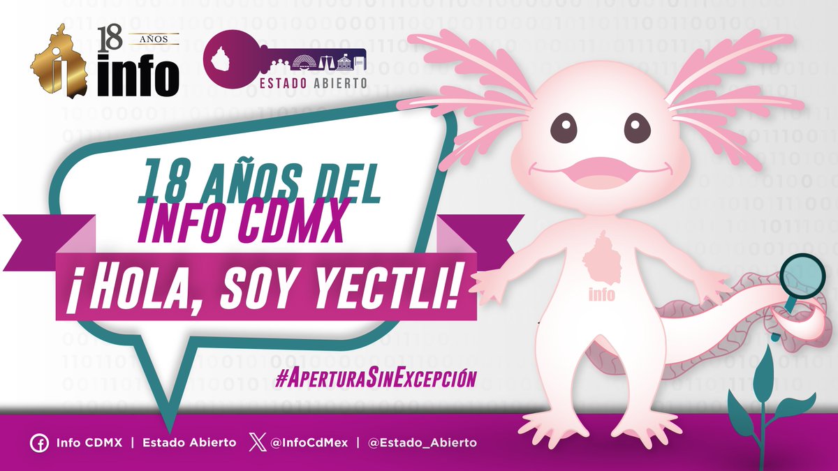 ¿Ya conoces a Yectli, la Ajolotita, la mascota del INFO CDMX?
La creamos desde @Estado_Abierto para inspirar a niñas y niños a ejercer su Derecho a Saber.
Yectli, es la mascota del #DerechoASaber de la niñez.
#18AñosDelINFOCDMX
#FelizDomingo