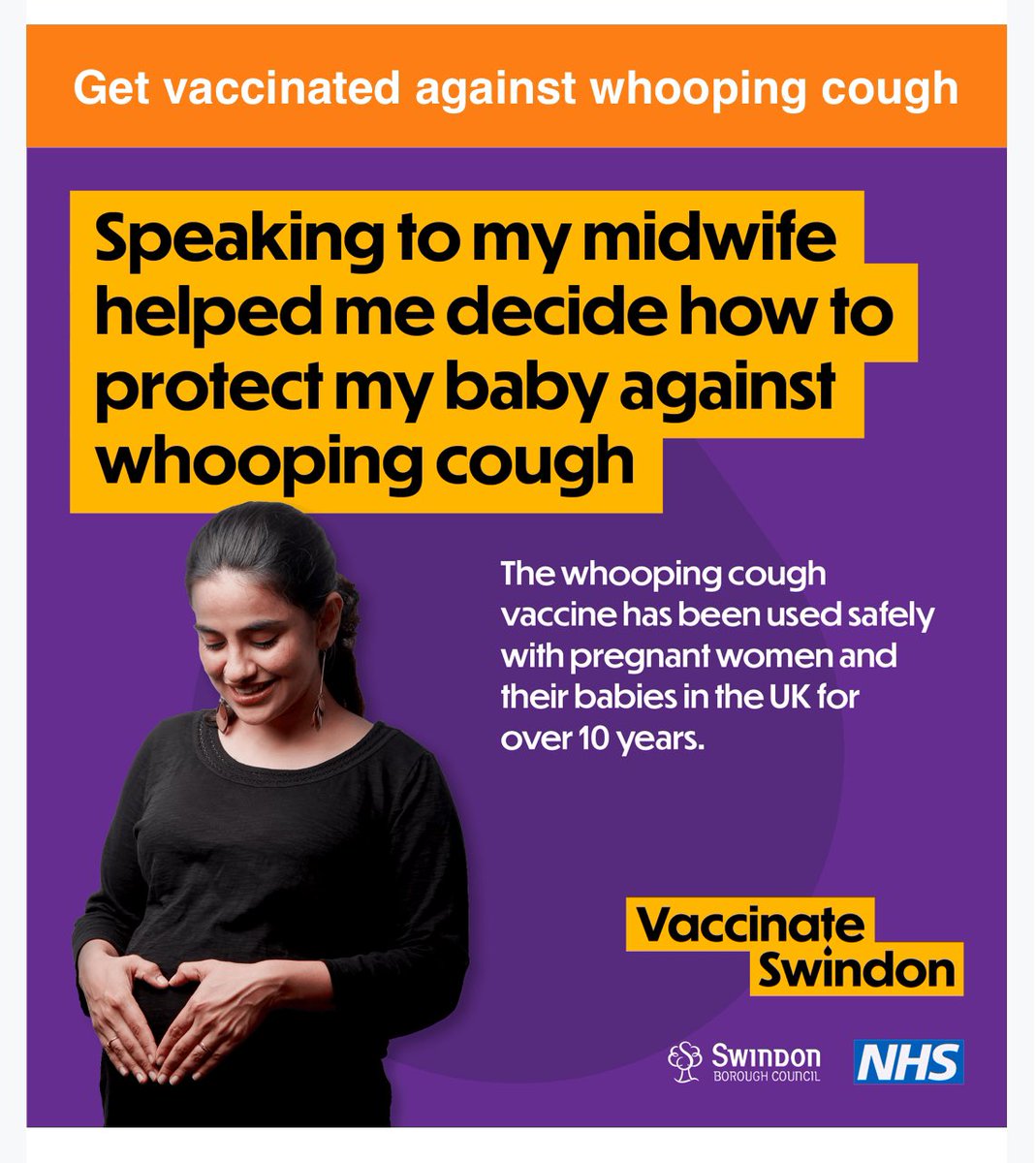 We're reminding #swindon mums-to-be to get protected against whooping cough - ideally between 16 and 32 weeks - so that their young baby has protection from birth against this serious disease and to ask their midwife if they’re unsure about receiving the vaccination.