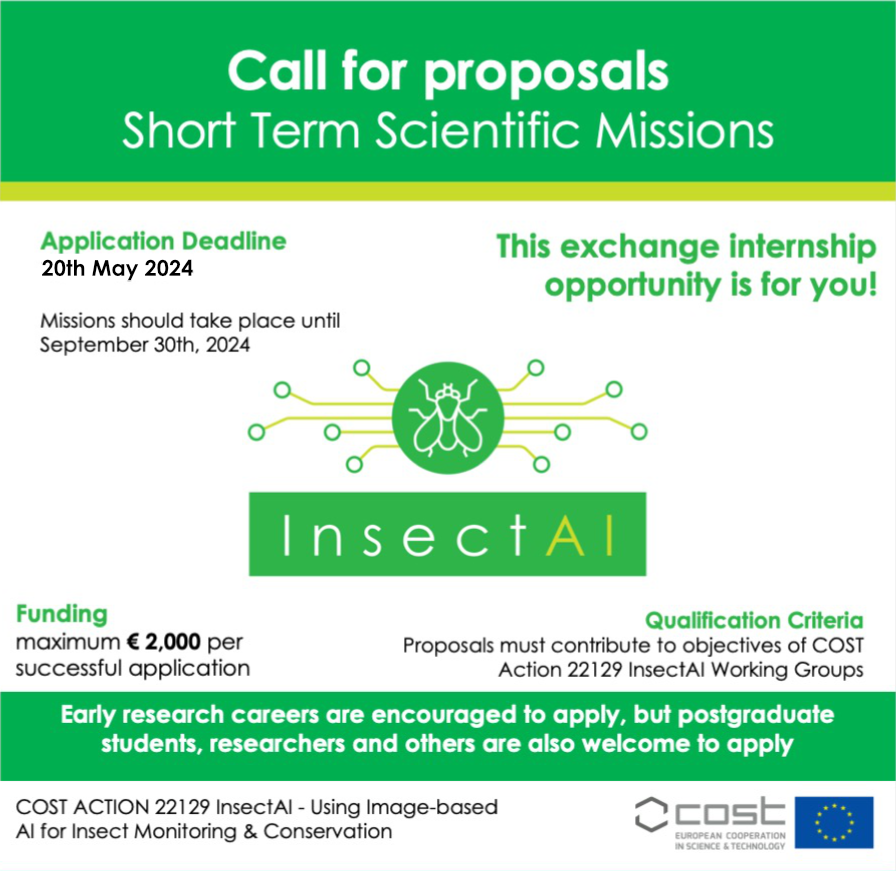 🚨 One week left to apply for travel grants on the topic of #Insect monitoring, automated cameras and computer vision. More info: insectai.eu @UK_CEH @WILDLABSNET