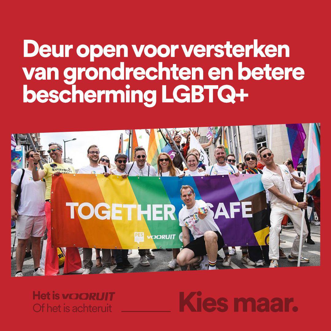 Regering met @vooruit_nu maakt modernisering van grondrechten mogelijk. Discriminatie op basis van geslacht, seksuele geaardheid of genderidentiteit zal kunnen bestreden worden. We betonneren recht op veiligheid.  Daar dient onze staatsstructuur voor: mensen vooruit helpen.