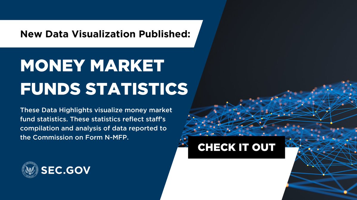 An interdisciplinary team, with members from DERA, IM, & OCDO, created a centralized space on sec.gov for the public to interact with & gain insights into SEC’s publicly available data. Check out the latest Money Market Fund Statistics: sec.gov/data-research/…