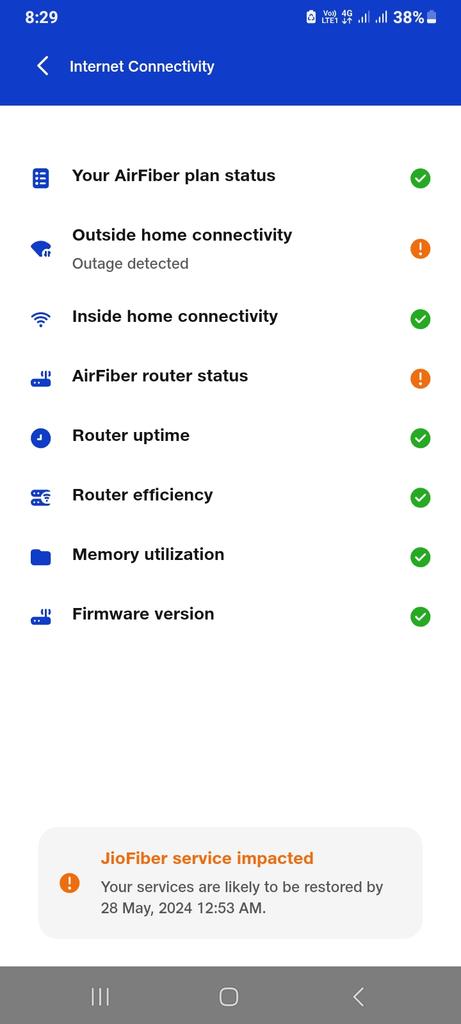 @JioCare its not even been a month that i have purchased JIO FIBER and there's this every alternate day internet issue. Today it is showing internet will be retrieved by  May 28, 2024
Know i have paid for 1 complete year. 
What the hell is this jio?
@reliancejio @JioChat @JioNews