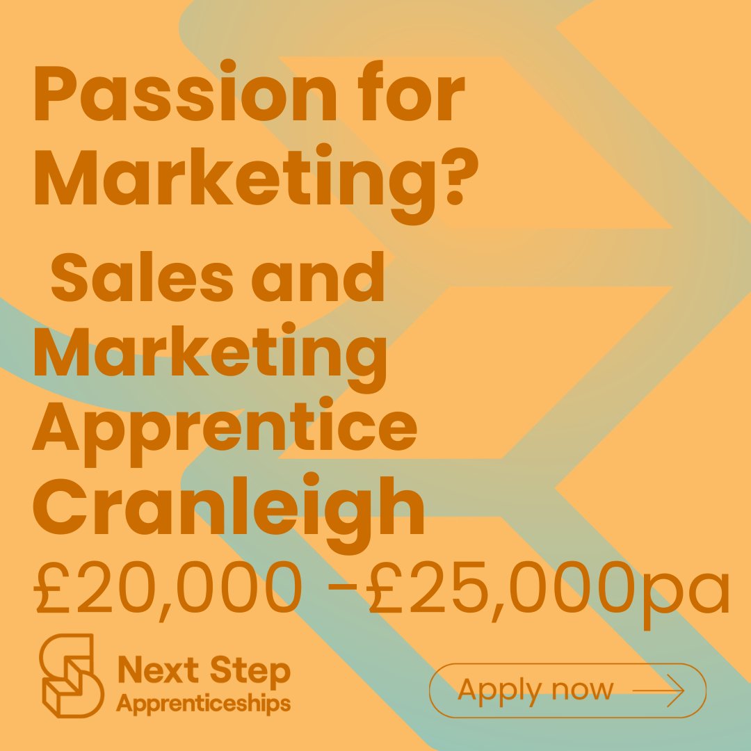 SALES AND MARKETING COORDINATOR - £20,000 - £25,000 PA - CRANLEIGH

Apply now - nextstepapprenticeships.co.uk/jobs/sales-and…

#SalesandMarketingCoordinator #NextStepApprenticeships