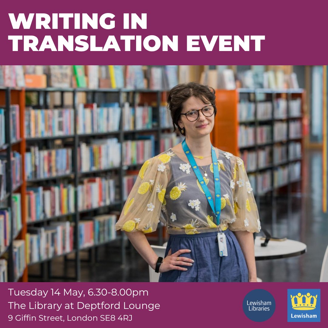 Ambassador for the #InternationalBookerPrize Marianna Datsenko will be joined by local publishers @pamenarpress @prototypepubs & @FitzcarraldoEds for a discussion about writing in translation
14 May, 6.30-8pm. The Library @DeptfordLounge. Booking required.
lewisham.events.mylibrary.digital/event?id=127901