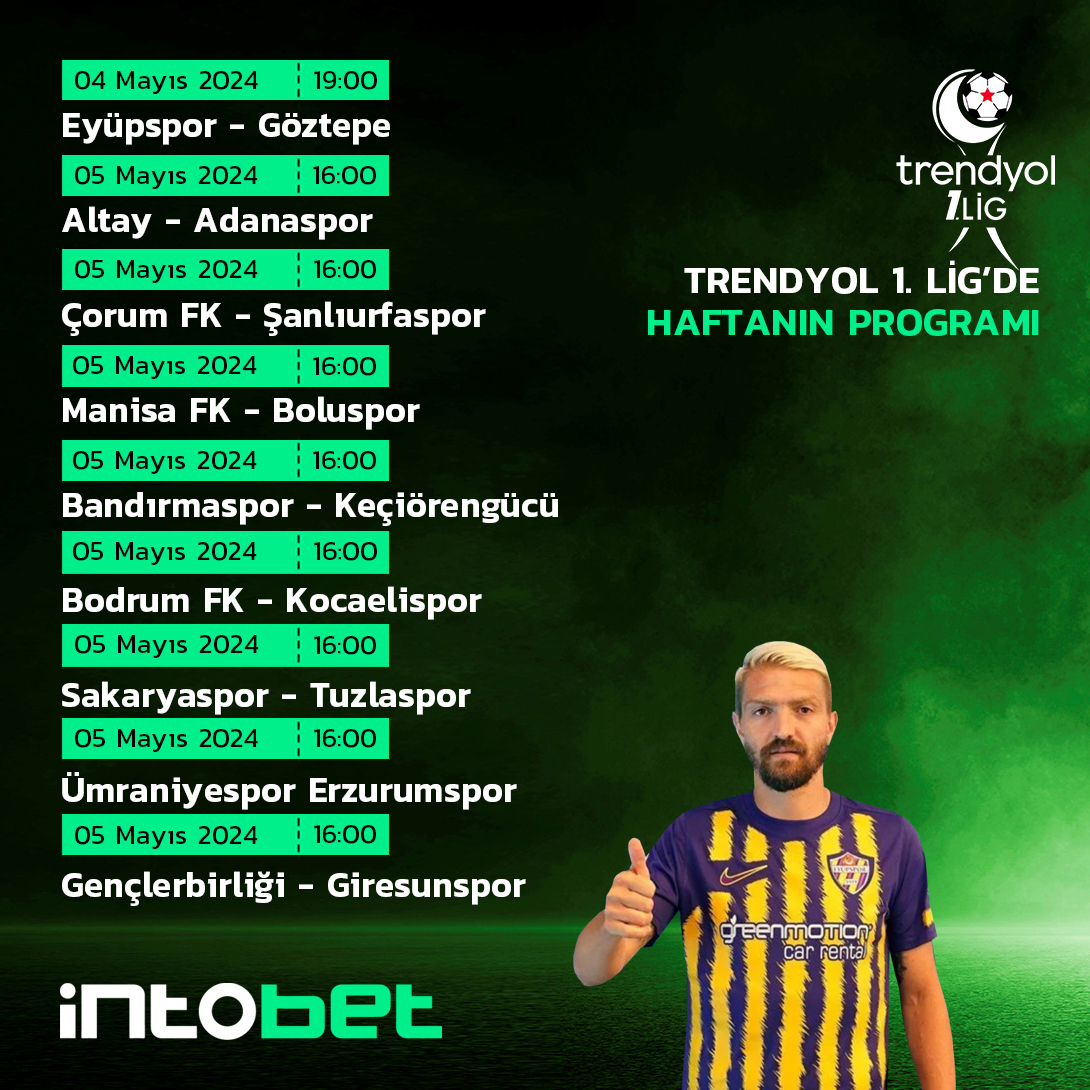 ⏳ TFF 1. Lig'den Süper Lig'e çıkmayı garantileyen Eyüpspor ve Göztepe karşı karşıya geliyor! Heyecan dolu maçlara kasaları #intobet'te doldurun. intobet Giriş: bit.ly/3vjtcub