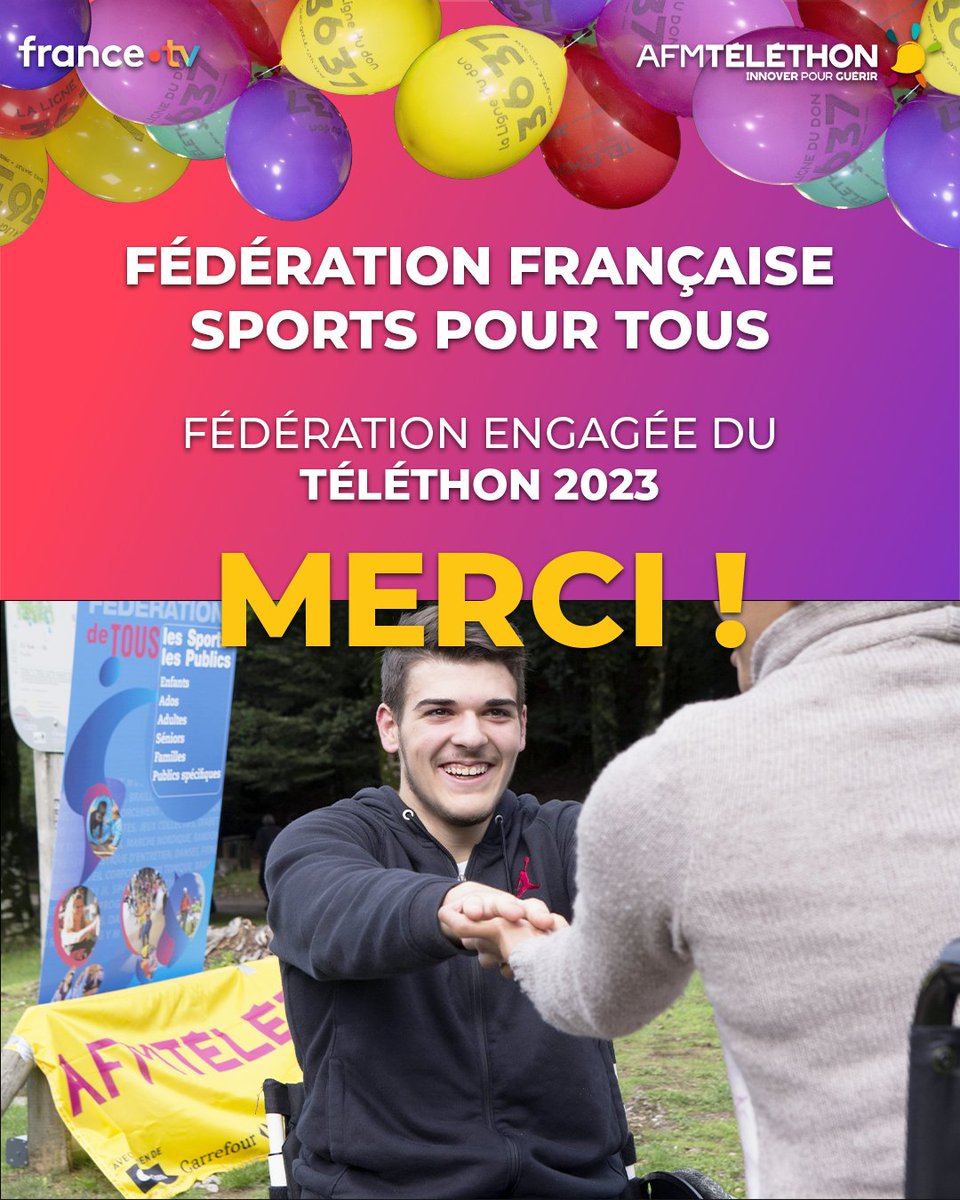 Mobilisation des clubs, animations et collecte de dons pour le #Téléthon2023 ! 

Un grand merci à la Fédération Française Sports pour Tous d’être à nos côtés 💛