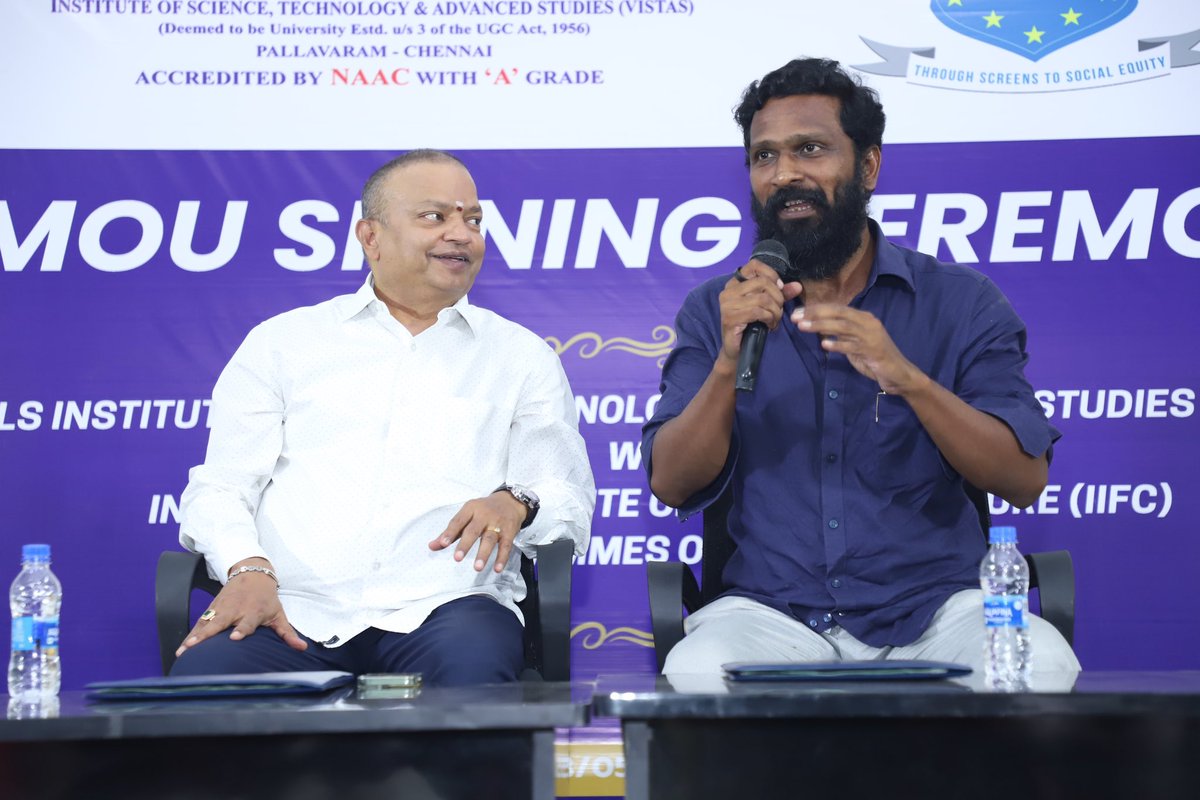 VISTAS and IIFC Join Forces and sign an MOU for an Exciting Journey in Film Studies Accreditation at Vels University! I would like to extend my heartfelt congratulations and best wishes to VISTAS and National award winning Director Thiru Vetrimaaran, Founder Chairman of IIFC on