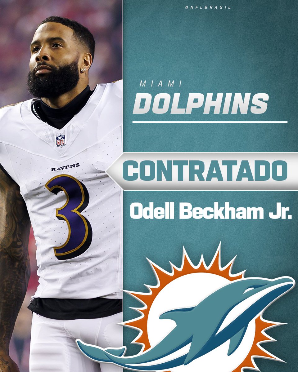 OBJ É UM DOLPHIN! 🎯🐬 Os Dolphins acertaram a contratação do WR Odell Beckham Jr. O contrato será de 1 ano valendo até $8,25 milhões. O jogador teve propostas maiores, mas optou por Miami. #NFLBrasil | @dolphins_br