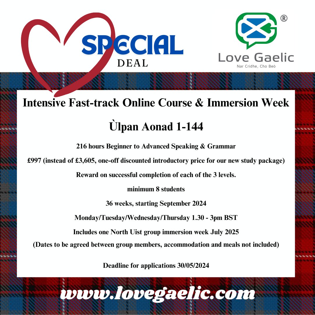 You can't beat that price for #Gaeliccourses anywhere! For more details go to lovegaelic.com/ùlpan #Gàidhlig #lovegaelic #lovegàidhlig #learngaelic #Gaelic  #Gaelicimmersion #scottishgaelic #speakgaelic #SgoilGhaidhligInnseGall