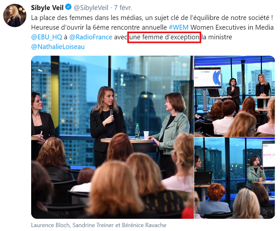 Le jour où la @mediatriceRF s'offusquera du tweet de @SibyleVeil rangeant publiquement la députée macroniste @nathalieloiseau en 'FEMME D'EXCEPTION' hé bien ce jour-là je finirai par croire que les radios @radiofrance sont VRAIMENT des radios publiques.