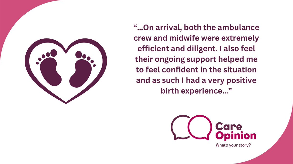 This patient says a big thank you to Ambulance and Midwifery staff who helped them during the home birth of their child, where they felt respected and more confident. Read the full story here 👇 careopinion.org.uk/1196102 @NHSGrampian @Scotambservice