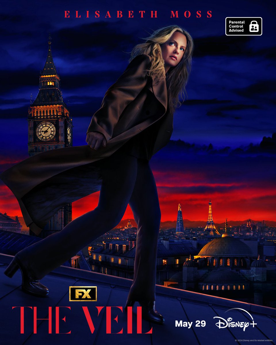 FX’s The Veil an international spy thriller starring Elisabeth Moss. Streaming May 29, only on Disney+.
