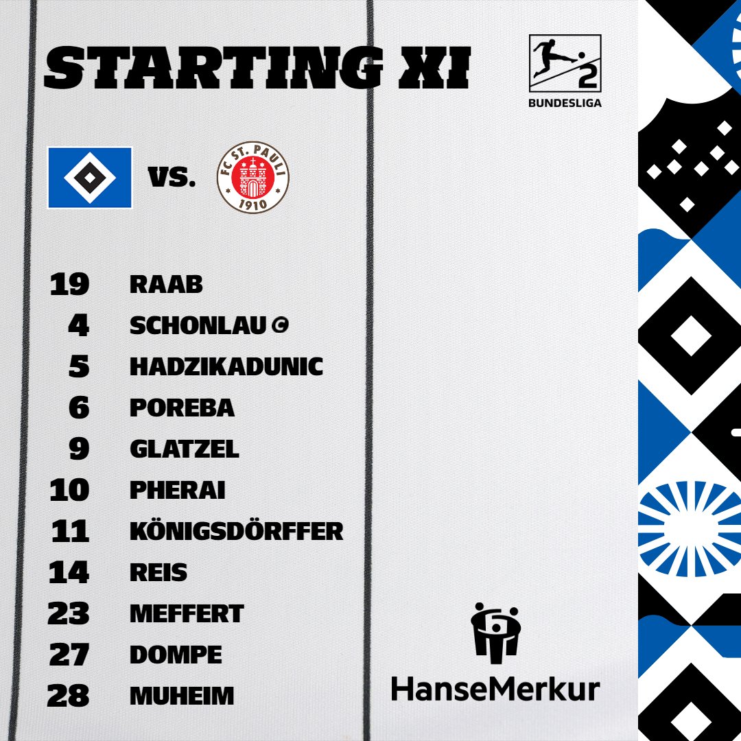 🔷 𝐒𝐭𝐚𝐫𝐭𝐢𝐧𝐠 𝐗𝐈 🔷

Subs: Heuer Fernandes, Heyer, Okugawa, Nemeth, Öztunali, Van der Brempt, Katterbach, Ambrosius, Suhonen 🔄

#nurderHSV #HSVFCSP