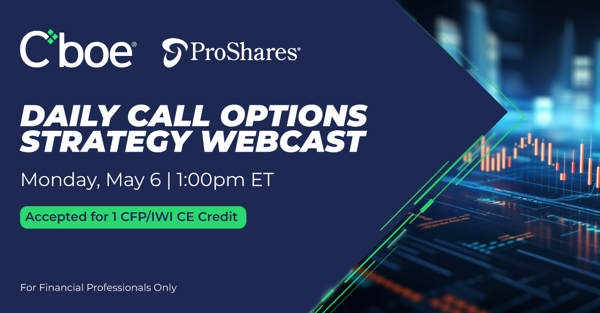On May 6, join Mandy Xu at the 'Daily Call Options in Covered Call Strategies' webinar with @ProShares to learn about: ✅ Trade-offs associated with traditional covered call strategies ✅ The increasing use of shorter duration options ➡️ bit.ly/4dmDqvo
