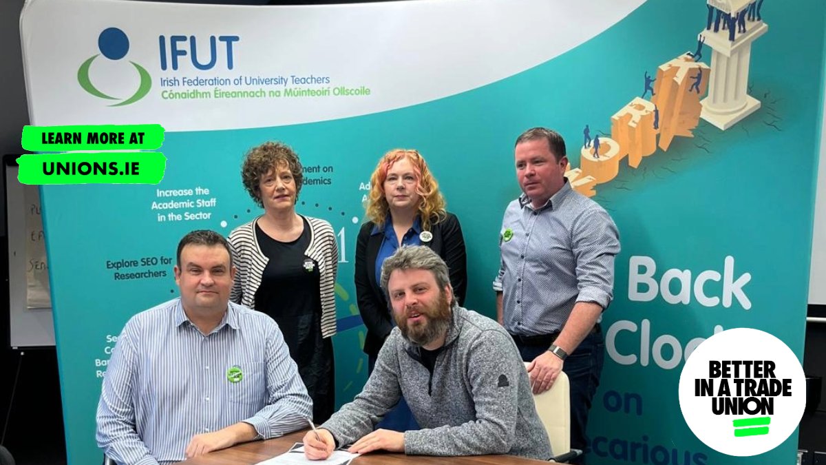 🎓✊Trade Union Week!, European Election candidate IreSouth @cianplk with @ifut @RobMcNamaraTU and the @ifut_MIC Branch to endorse the @irishcongress EU Election Manifesto, to eradicate precarious employment. #TradeUnionWeek #BetterInATradeUnion #EuropeanElectionHustings