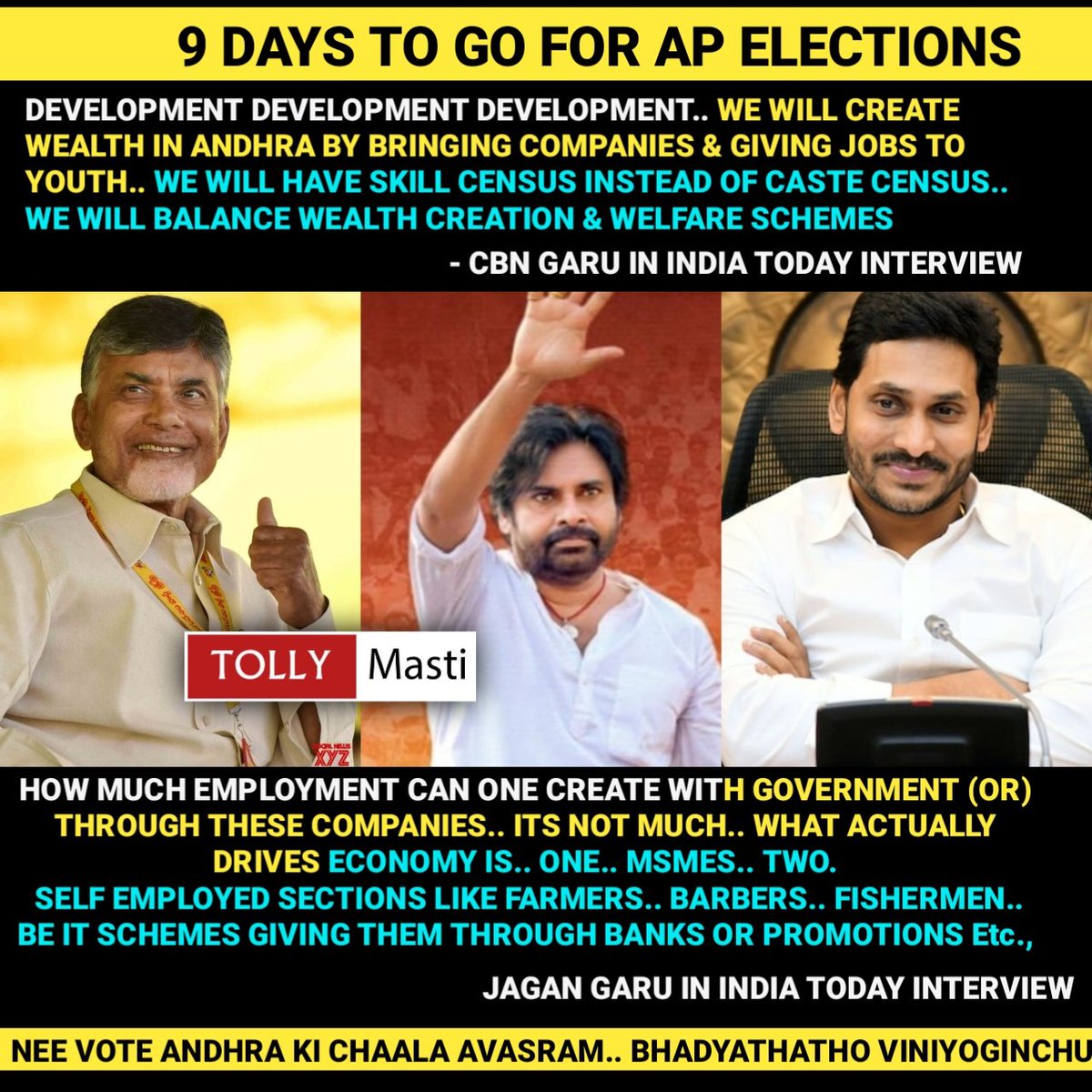 Retweet and share.. Let everyone gear for voting day.. @tollymasti #tollymasti 

#AndhraPradesh  #AndhraPradeshElection2024 #ChandraBabu #PawanKalyan #Jagan