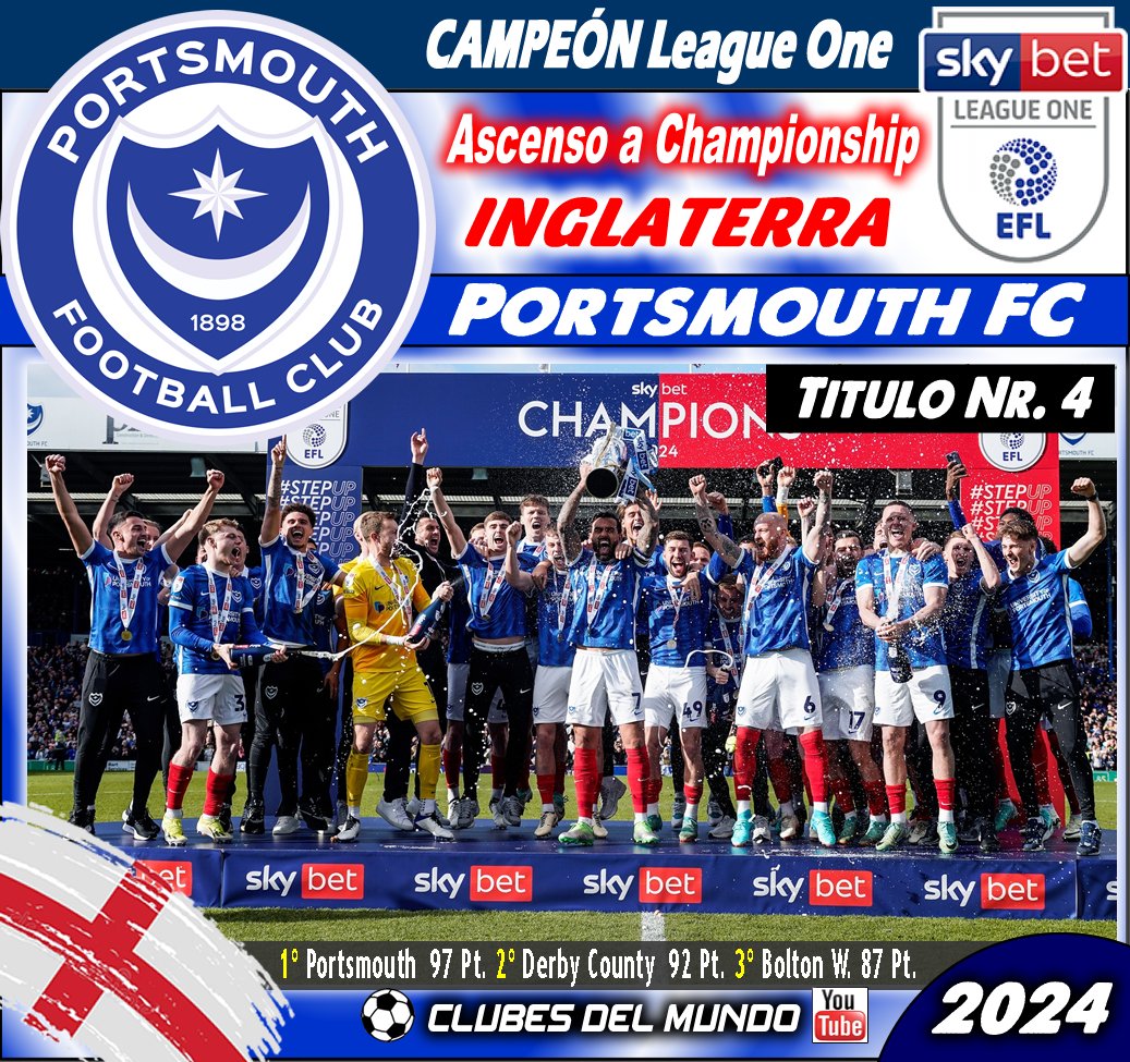 El PORTSMOUTH FC se proclama Campeón de la LEAGUE ONE INGLESA, logrando  asi el ascenso a la Championship, la segunda Categoria del Futbol  Inglés. Congratulations 'Pompey'.

#PortsmouthFC #LeagueOne #Championship #Portsmouth  @Pompey @_PortsmouthArg