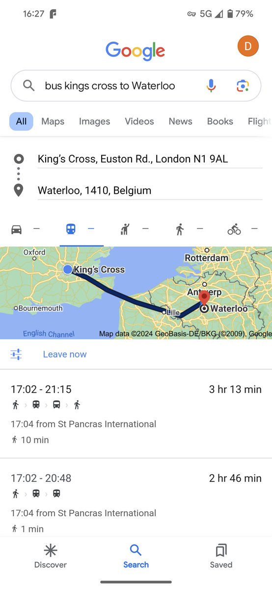 Searching for a bus to get from kings cross to Waterloo, this is what Google suggests.