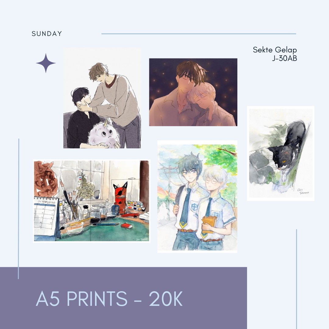 Hello! This is my catalog for #comifuro18! I’ll be attending on Sunday only with Sekte Gelap J30ab

Feel free to visit and say hi!!! I’m open to trade OC, MXTX, or Genazo artprints!!

✨Fandoms : ORV, Genshin Impact, CCS, MXTX, etc

#cf18 #comifuro18catalog #comifuro18catalogue