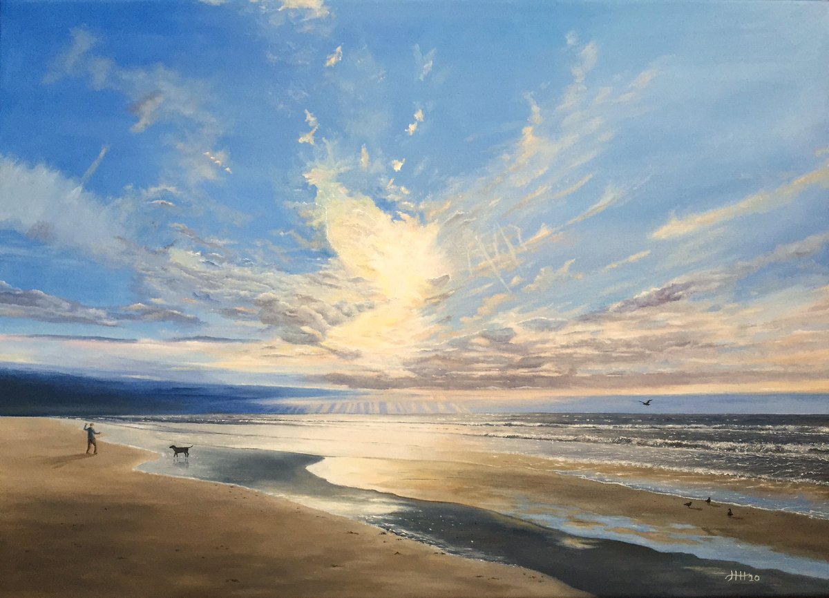 This is my painting “Evening sun reflecting off the sea” 🎨 #seascape #sunlight #sea #sunbeams #oilpainting #art #artistsonx