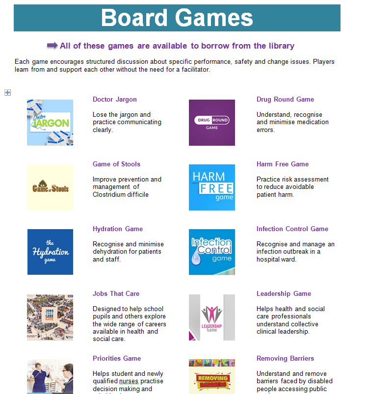 We have a wide range of @focusgames board games available to borrow in the library!
Playing games adds fun to any training event!!
buckshealthcare.nhs.libguides.com/library/boardg…
#BHTLibrary #training #boardgames #jargon #leadership #infectioncontrol