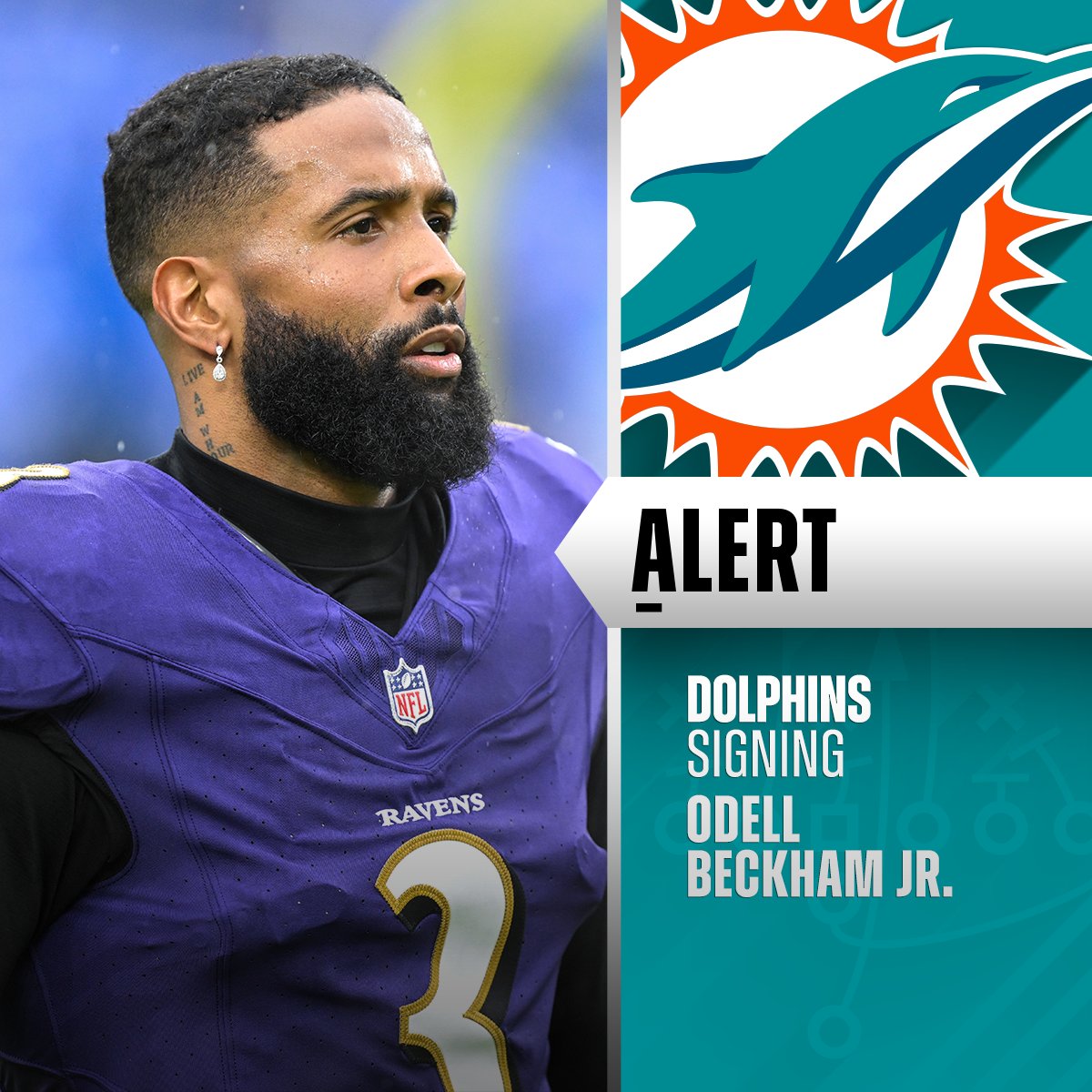 Dolphins to sign WR Odell Beckham Jr. to a one-year deal worth up to $8.25M. (via @RapSheet, @TomPelissero)