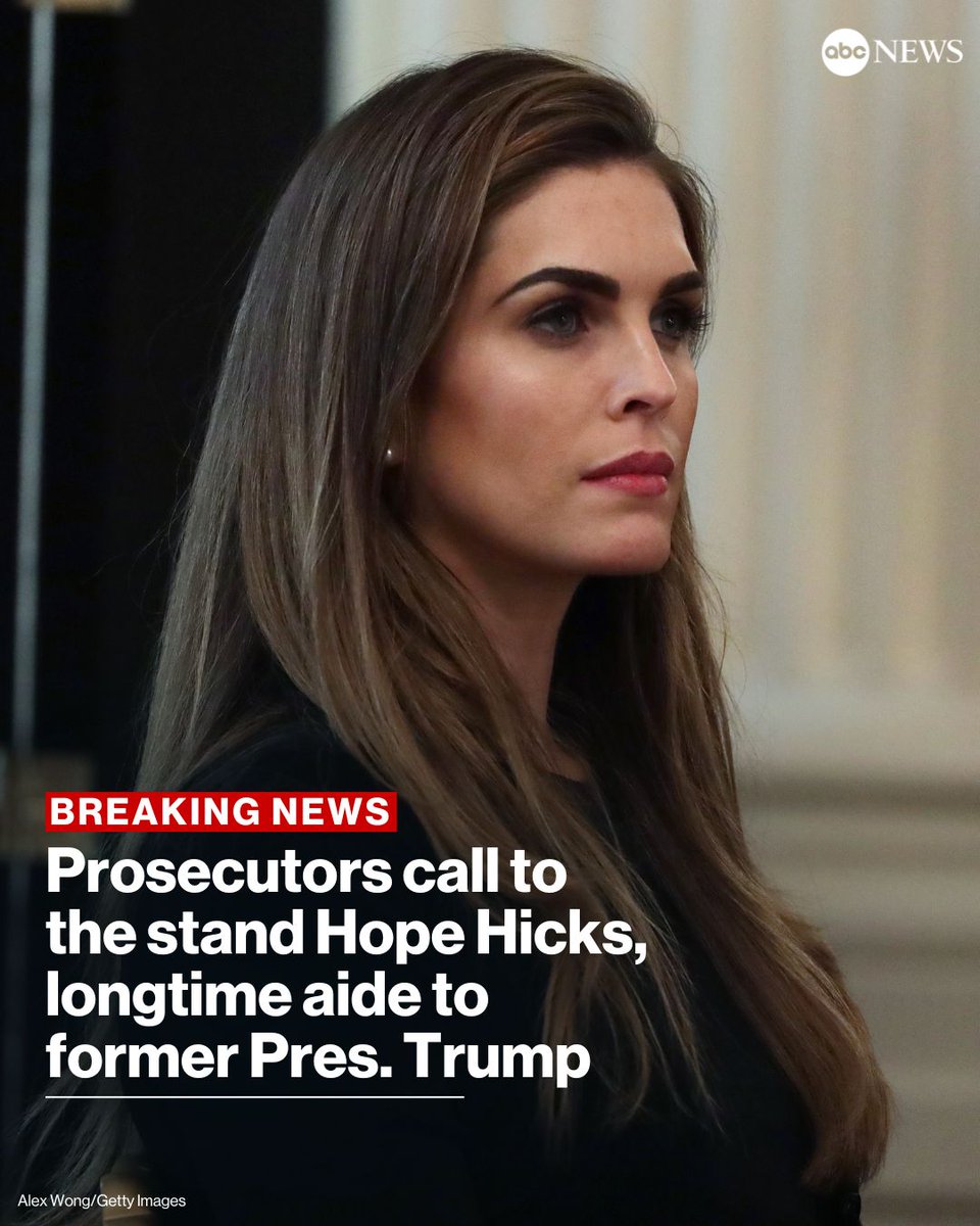 LATEST: Prosecutors in former Pres. Trump's criminal hush money trial have called to the stand Hope Hicks, who for a time was one of Trump's closest aides. Follow live trial updates: trib.al/xTAEqR6