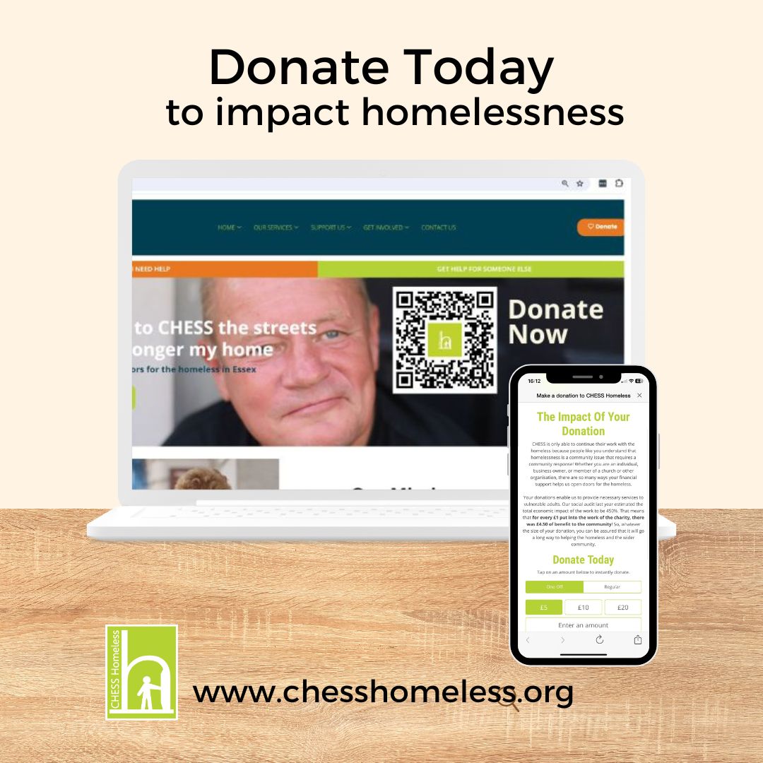 Your donations enable us to support adults experiencing homelessness by offering temporary accommodation & support services to get back on their feet & into their own home. Donate at chesshomeless.org/donate or scan the qr code to donate directly online. #heartforthehomeless