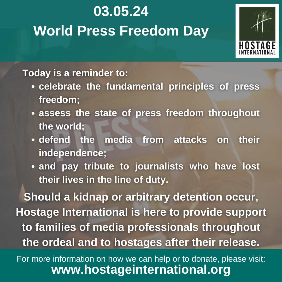 Today is @UN #WorldPressFreedomDay We always hope that #journalists are free to carry out their work, but we know that some are #arbitrarilydetained or taken #hostage. We are here for their families and for hostages after release.