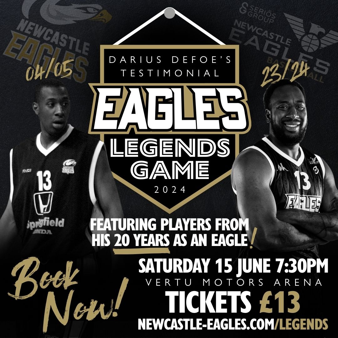 𝗖𝗘𝗟𝗘𝗕𝗥𝗔𝗧𝗜𝗡𝗚 𝗧𝗛𝗘 𝗟𝗘𝗚𝗘𝗡𝗗 🦅 🏀 Next month we will mark an incredible 20 seasons at the club for Eagles legend @D_Defoe with a special testimonial game. 🎟 Tickets available now at newcastle-eagles.com/legends #AlwaysAnEagle #WeAreEagles
