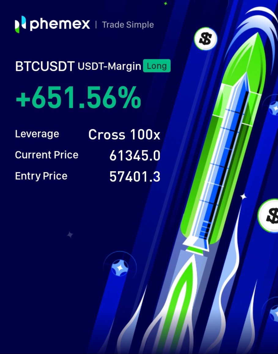 $LEV commands a 650%+ up BTCUSDT Cross 100x Long on <a href="/Phemex_official/">Phemex</a> as a strong signal call that's still live for a leg up beyond 62k. <a href="/LEVTOKEN/">LEV</a> in action is unfolding before your very eyes!