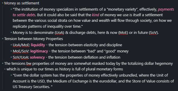 @sanjeevsanyal @authoramish @SubramanianKri @harshmadhusudan @RMantri Another heuristic which I found useful when understanding all this was that the dollar system is unbundled with UoA being the sovereign USD, MoE being Eurodollar, SoV being US Treasuries

Now Monetary Policy & Fiscal Policy should dance in rhythm to balance UoA & SoV tradeoffs