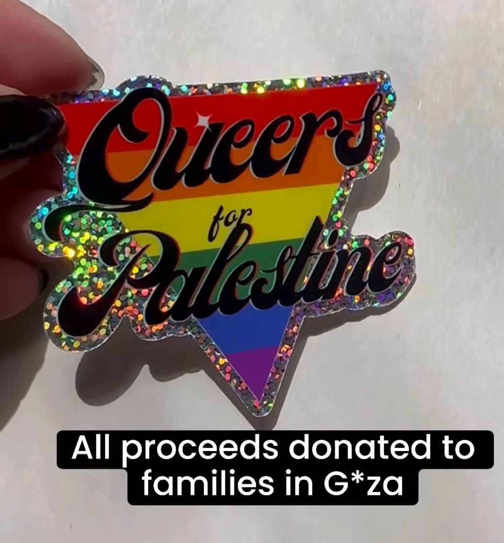 Queers for Palestine are now selling LGBTQI+ Palestine badges to support Gaza.