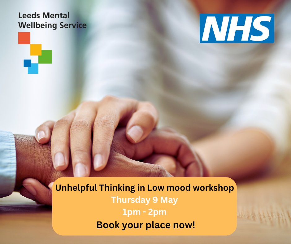 🌸 Join our 'Unhelpful Thinking in Low mood' workshop this May and learn how to challenge unhelpful thoughts to come up with a more balance alternative ways of thinking. 💪
For more information and how to register, click on link below:
leedscommunityhealthcare.nhs.uk/our-services-a…
#MentalHealthSupport