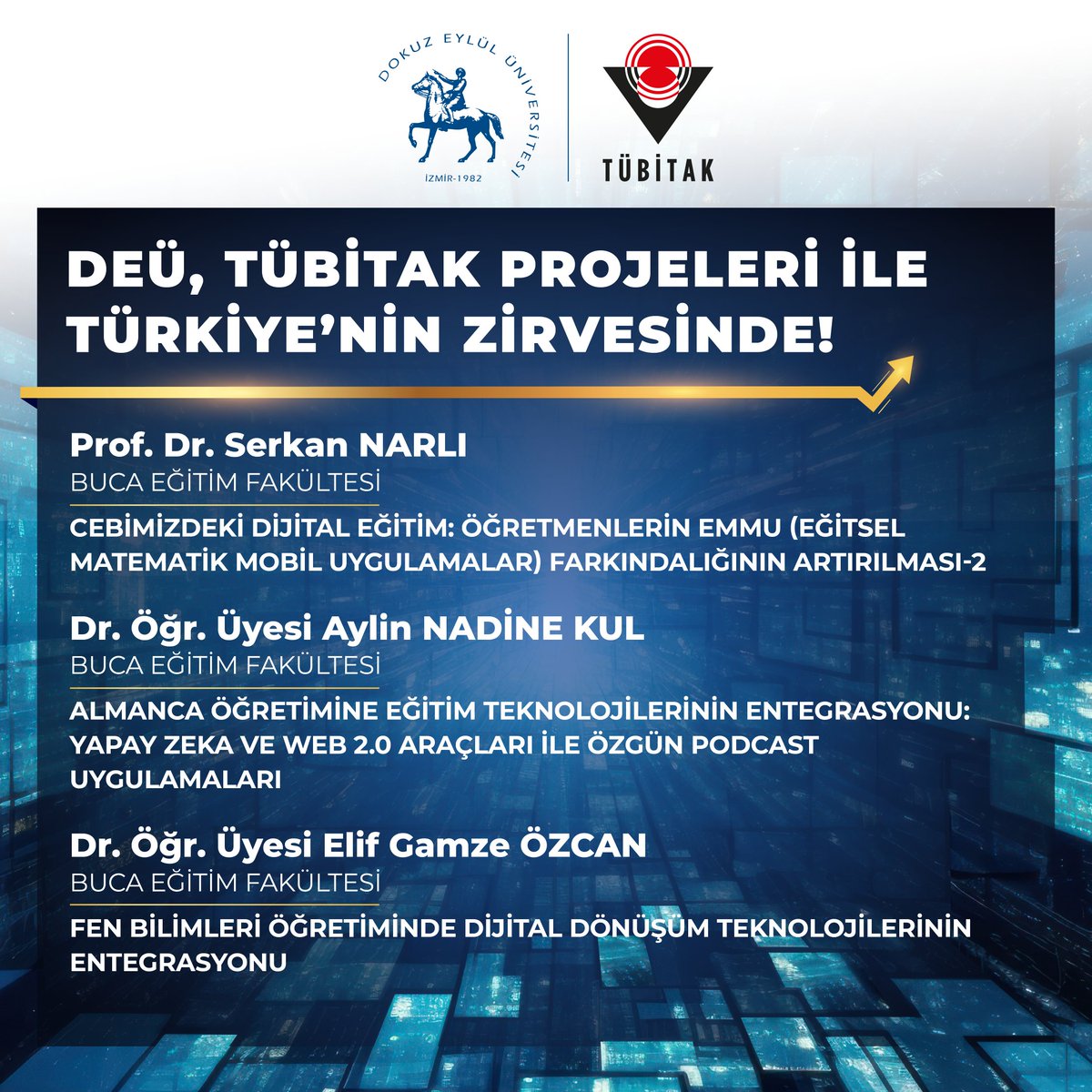 #universitemDEU olarak, ‘Araştırma Üniversitesi’ vizyonu ile bilim dünyasında ilklere imzaya atmayı sürdürüyoruz. ✨

Üniversitemiz, Türkiye Bilimsel ve Teknolojik Araştırma Kurumu (TÜBİTAK) 4005 - Yenilikçi Eğitim Uygulamaları Destekleme Programı kapsamında 3 proje desteği ile