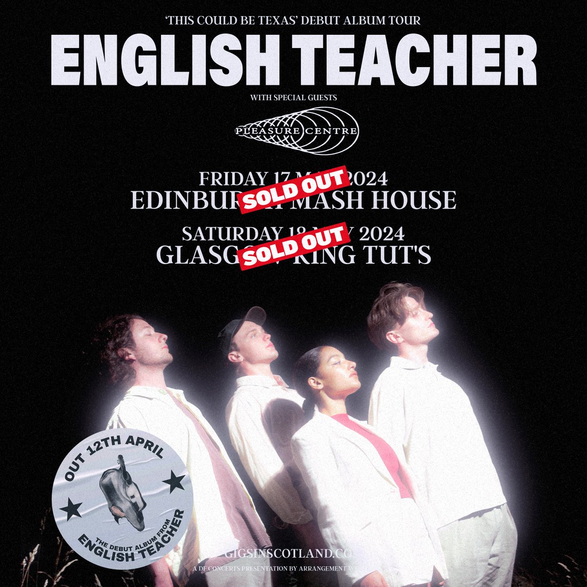 SUPPORT ADDED » @pleasurecentre_ will now be supporting @Englishteac_her for their upcoming SOLD OUT shows at @themashhouse on 17th May and @kingtuts on 18th May 🔥 MORE INFO ⇾ gigss.co/english-teacher