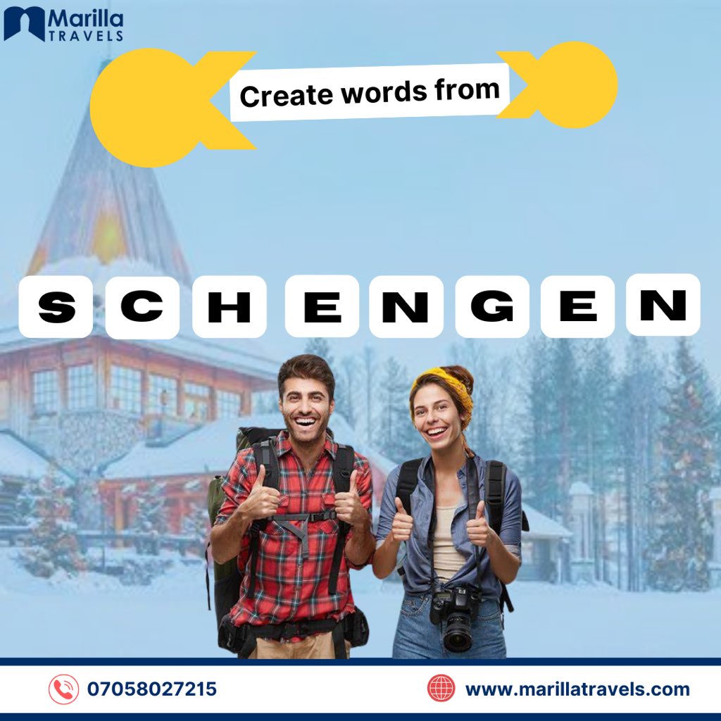 It’s another  Friday to unwind..

Create any word from Schengen and drop a comment below. ⬇️

Tag a friend to see this..
#schengen #europe #travelagencyinlagos #marillatravels #exploremore #funfridays