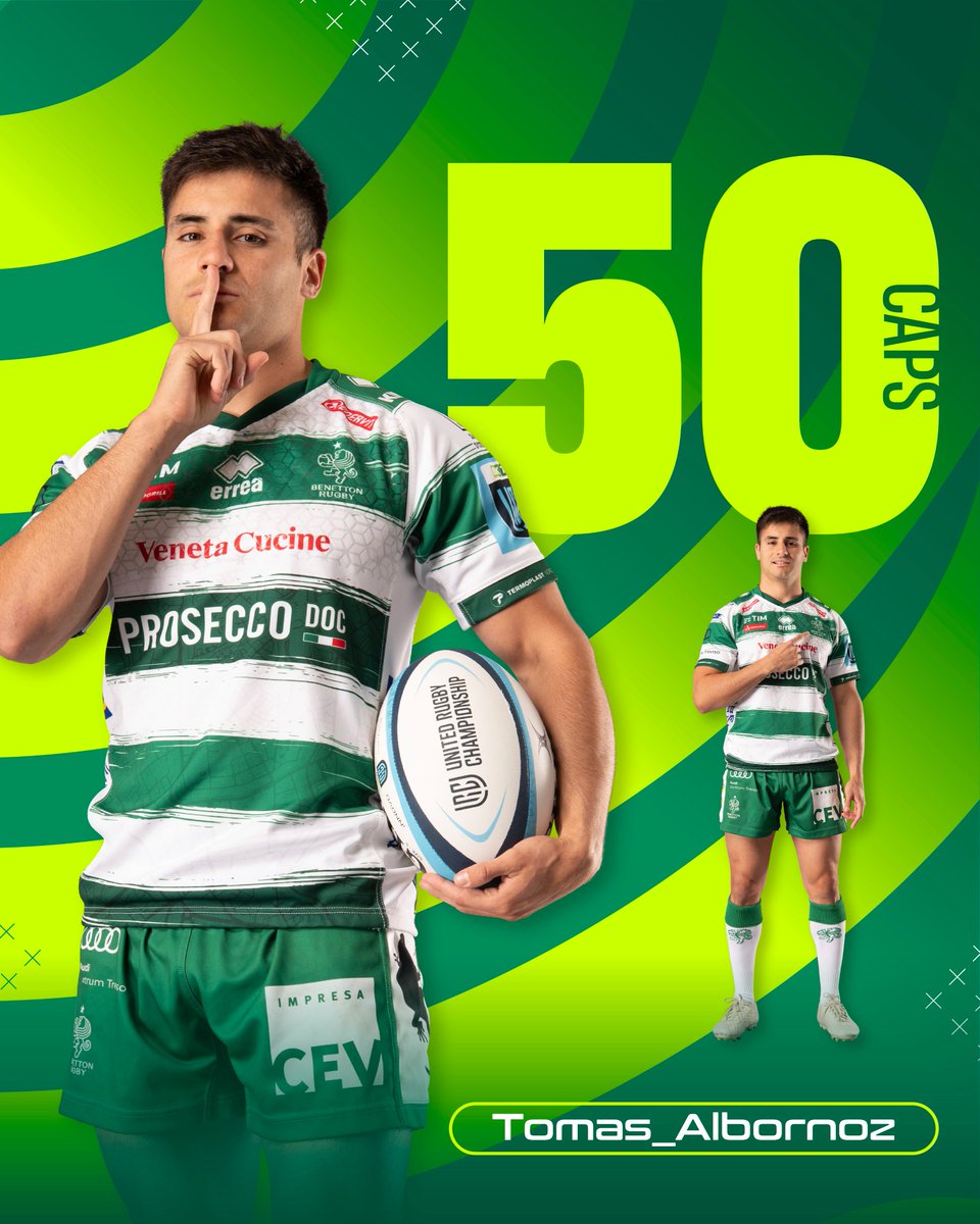 Congratulazioni a Tomas Albornoz per aver raggiunto le 5️⃣0️⃣ presenze in biancoverde 👏🏻🤍💚

#BenettonRugby #WeAreLions